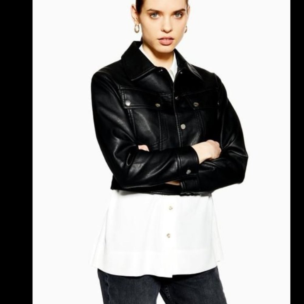 TopShop Cropped Faux Leather Jacket